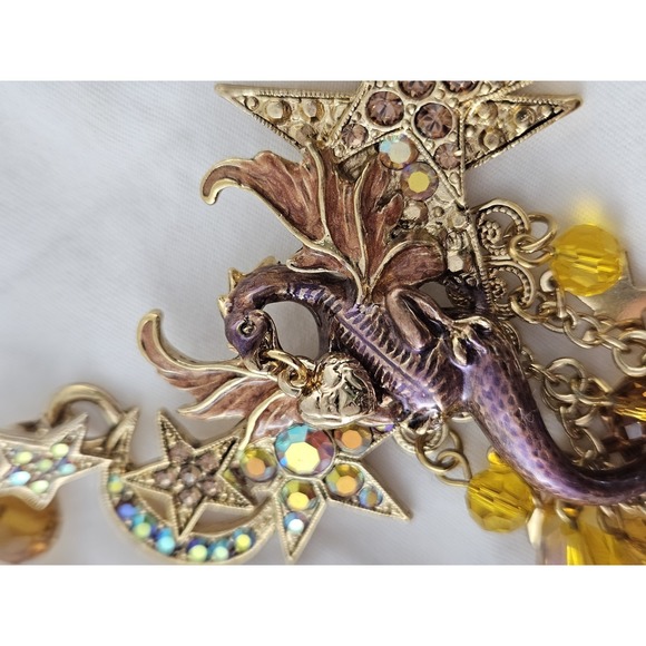 Kirks Folly Statement Necklace Celestial Dragons Fantasy Beaded Gold - Picture 6 of 9